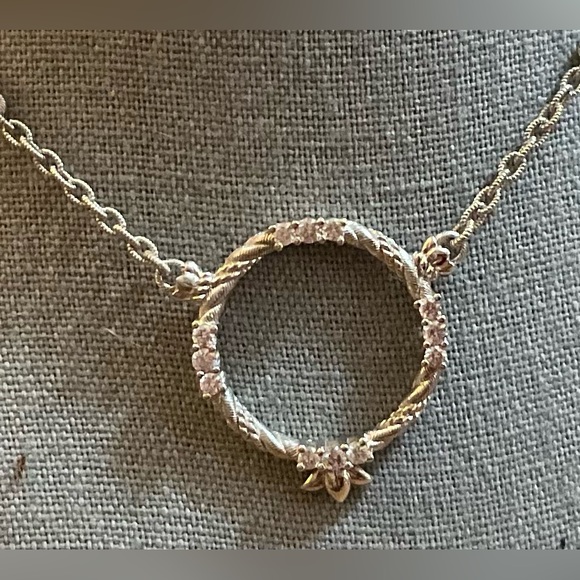 Judith Ripka: Sterling silver earrings n circle charm attached to 20”chain set. - Picture 3 of 13